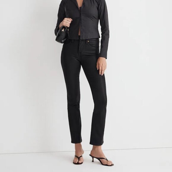 Madewell Kick Out Flare Crop Jeans True Black Wash Coated Edition Size 33 NWT - Picture 1 of 10